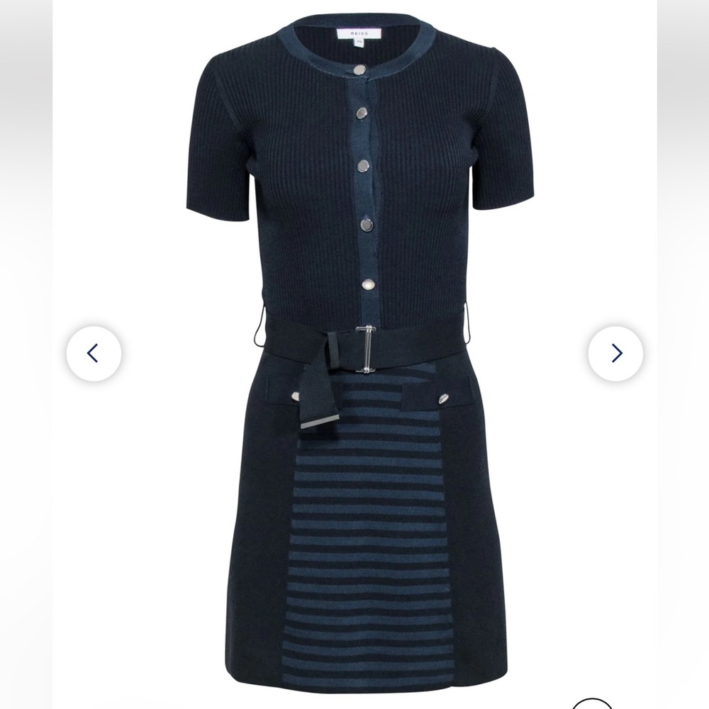 Reiss - Black & Navy Ribbed Knit Dress